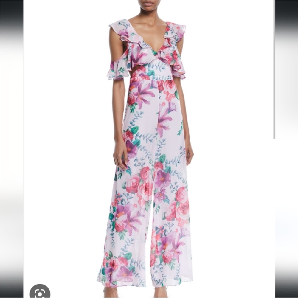 Fame And Partners Floral Yvette Draped Jumpsuit Ruffle
